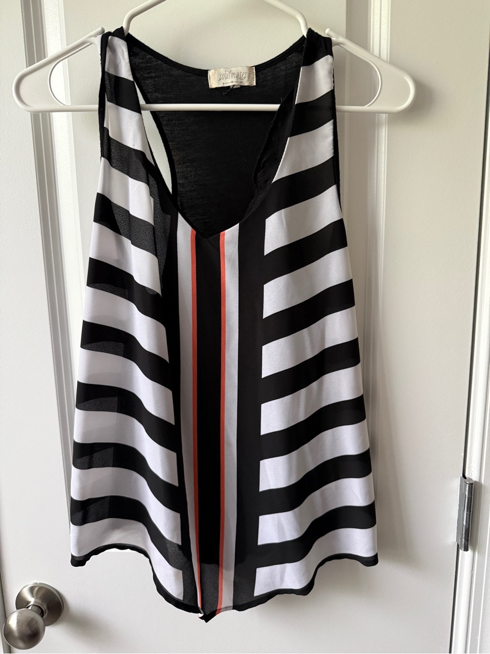 Soulmates Black & White Striped Tank with Red Accent